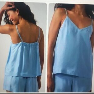 New ATHLETA Calm Cool Cami and Short Quarry Blue XS Silky pajama lounge set